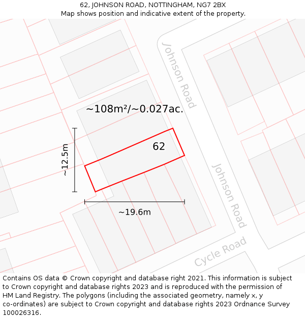 62, JOHNSON ROAD, NOTTINGHAM, NG7 2BX: Plot and title map