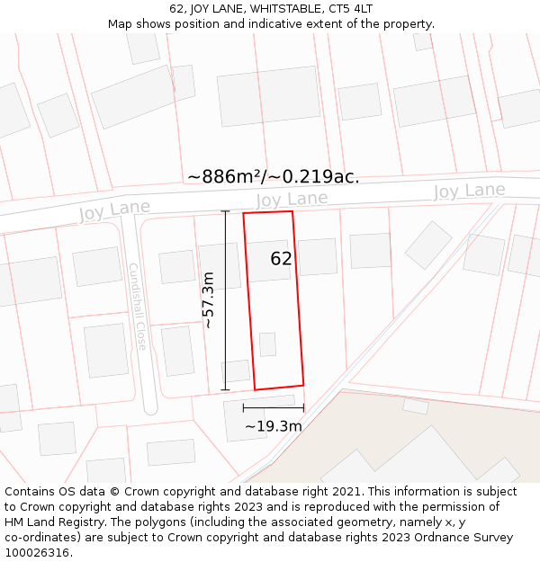 62, JOY LANE, WHITSTABLE, CT5 4LT: Plot and title map