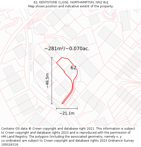 62, KENTSTONE CLOSE, NORTHAMPTON, NN2 8UJ: Plot and title map