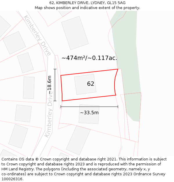 62, KIMBERLEY DRIVE, LYDNEY, GL15 5AG: Plot and title map