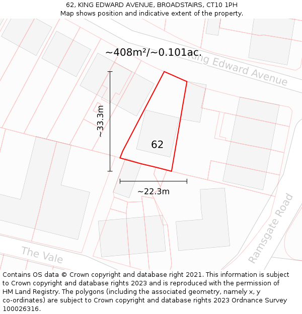 62, KING EDWARD AVENUE, BROADSTAIRS, CT10 1PH: Plot and title map