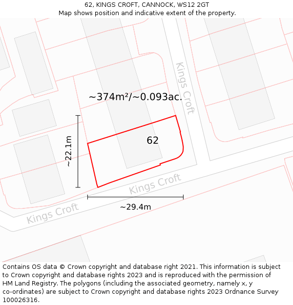 62, KINGS CROFT, CANNOCK, WS12 2GT: Plot and title map