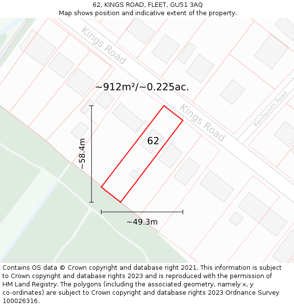 62, KINGS ROAD, FLEET, GU51 3AQ: Plot and title map