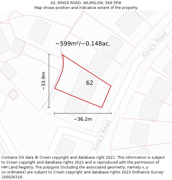 62, KINGS ROAD, WILMSLOW, SK9 5PW: Plot and title map