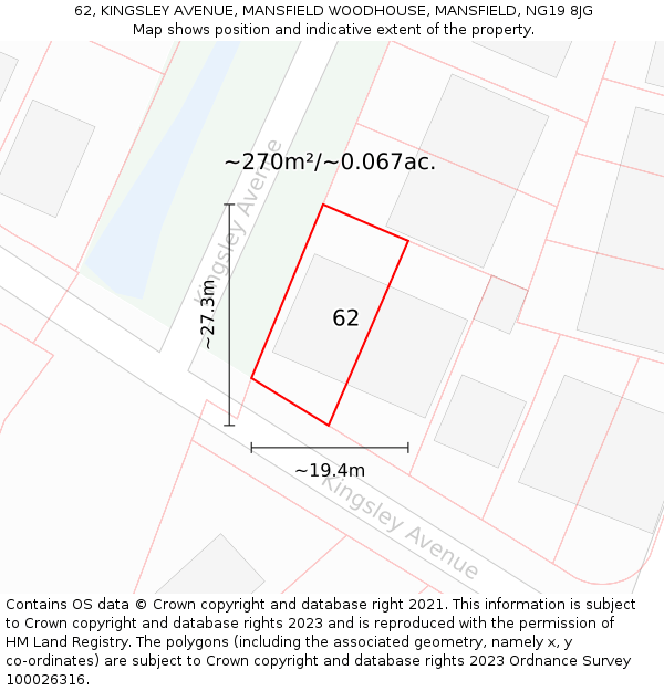 62, KINGSLEY AVENUE, MANSFIELD WOODHOUSE, MANSFIELD, NG19 8JG: Plot and title map