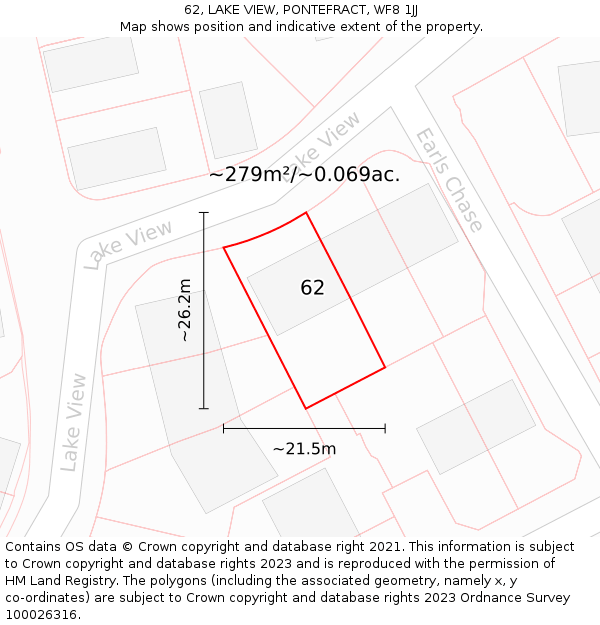 62, LAKE VIEW, PONTEFRACT, WF8 1JJ: Plot and title map