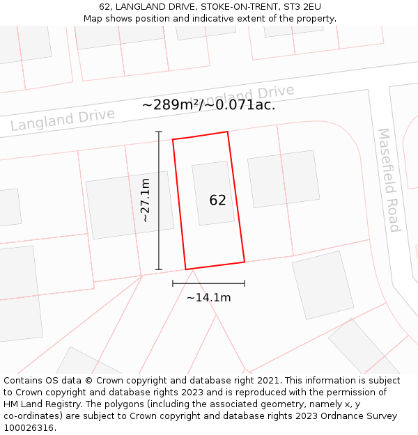 62, LANGLAND DRIVE, STOKE-ON-TRENT, ST3 2EU: Plot and title map