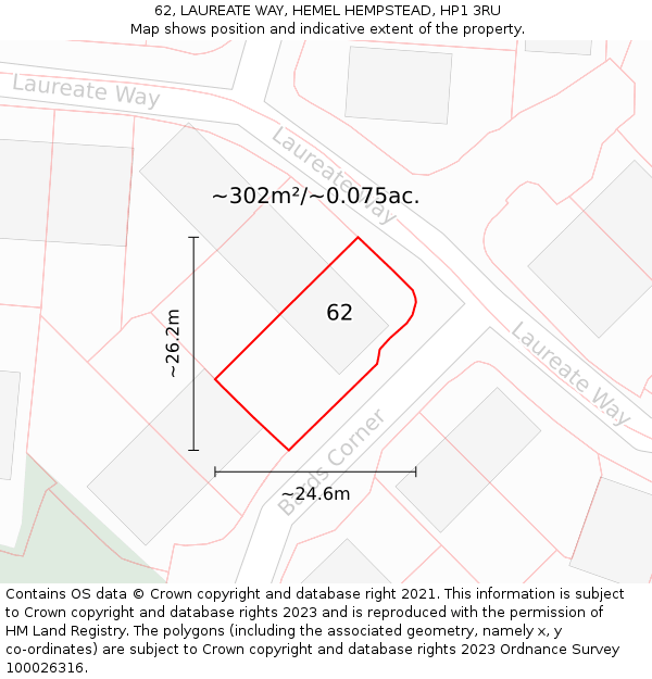 62, LAUREATE WAY, HEMEL HEMPSTEAD, HP1 3RU: Plot and title map