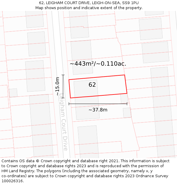 62, LEIGHAM COURT DRIVE, LEIGH-ON-SEA, SS9 1PU: Plot and title map