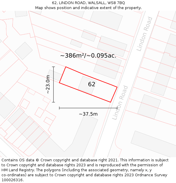 62, LINDON ROAD, WALSALL, WS8 7BQ: Plot and title map