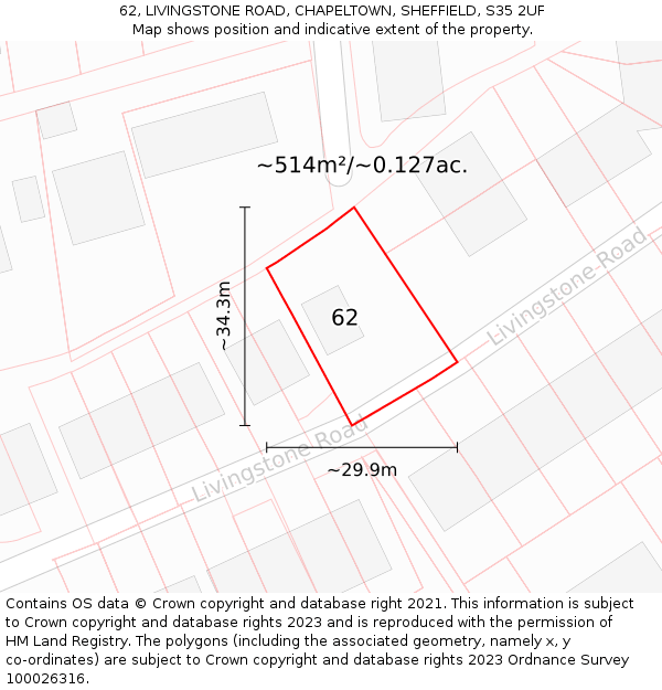 62, LIVINGSTONE ROAD, CHAPELTOWN, SHEFFIELD, S35 2UF: Plot and title map