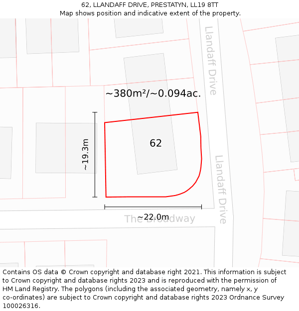 62, LLANDAFF DRIVE, PRESTATYN, LL19 8TT: Plot and title map