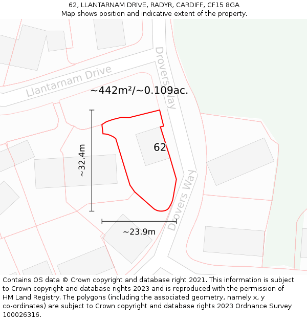 62, LLANTARNAM DRIVE, RADYR, CARDIFF, CF15 8GA: Plot and title map