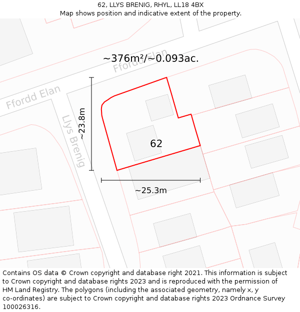 62, LLYS BRENIG, RHYL, LL18 4BX: Plot and title map