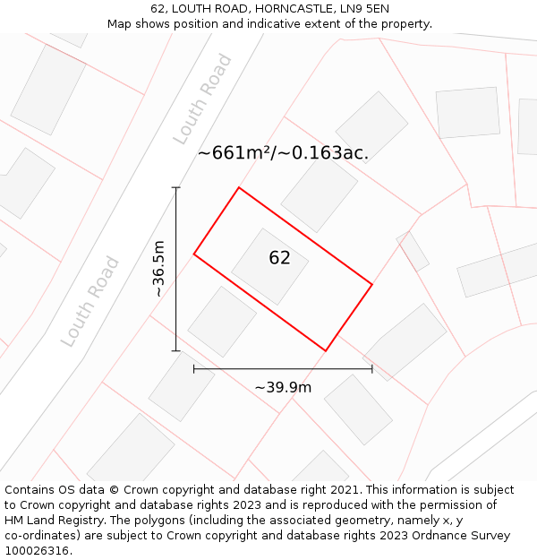 62, LOUTH ROAD, HORNCASTLE, LN9 5EN: Plot and title map