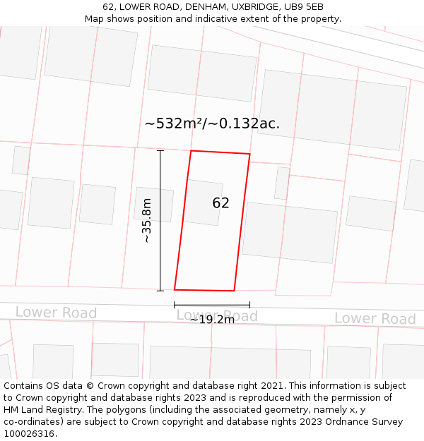 62, LOWER ROAD, DENHAM, UXBRIDGE, UB9 5EB: Plot and title map