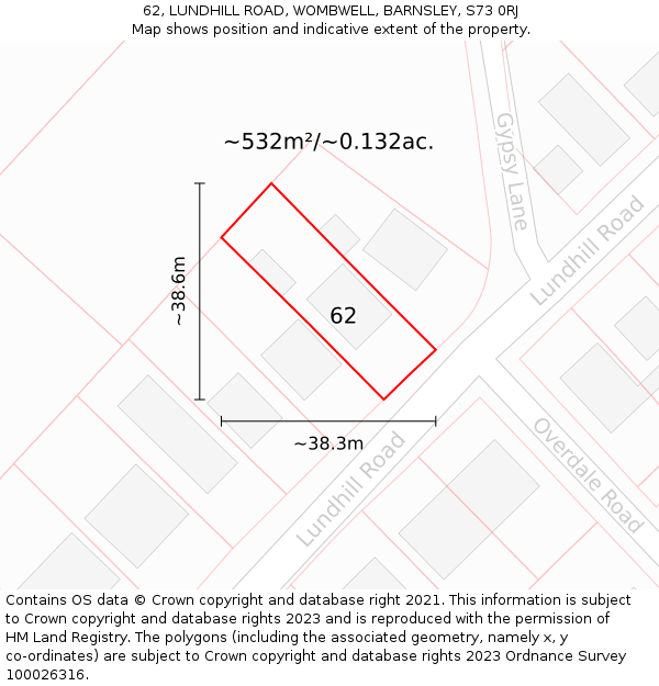 62, LUNDHILL ROAD, WOMBWELL, BARNSLEY, S73 0RJ: Plot and title map