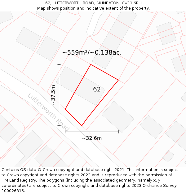 62, LUTTERWORTH ROAD, NUNEATON, CV11 6PH: Plot and title map