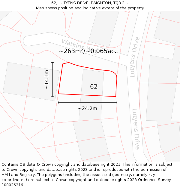 62, LUTYENS DRIVE, PAIGNTON, TQ3 3LU: Plot and title map