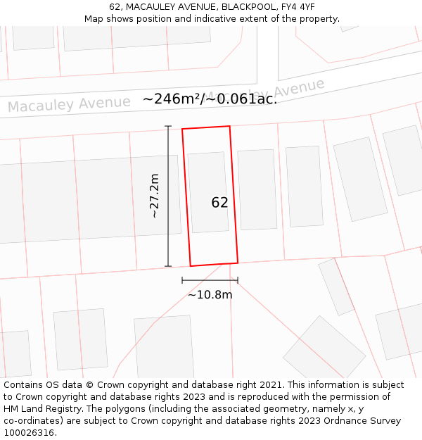 62, MACAULEY AVENUE, BLACKPOOL, FY4 4YF: Plot and title map