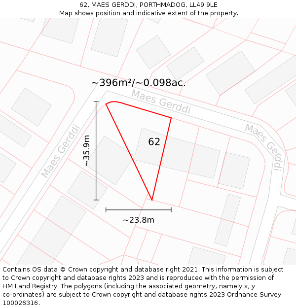 62, MAES GERDDI, PORTHMADOG, LL49 9LE: Plot and title map