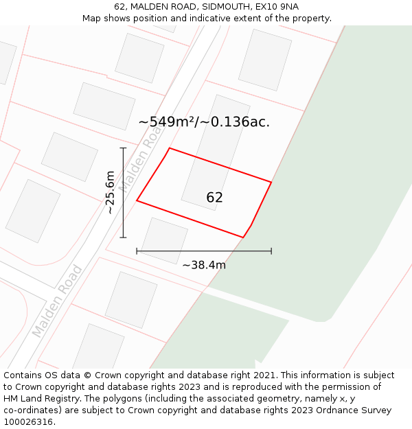 62, MALDEN ROAD, SIDMOUTH, EX10 9NA: Plot and title map