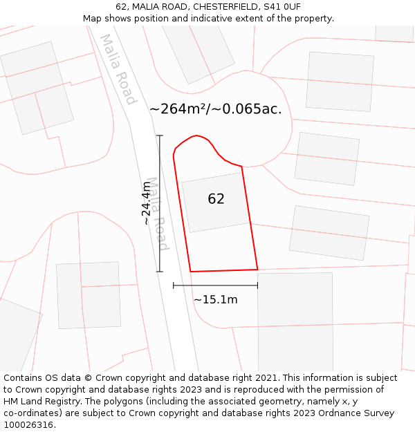 62, MALIA ROAD, CHESTERFIELD, S41 0UF: Plot and title map