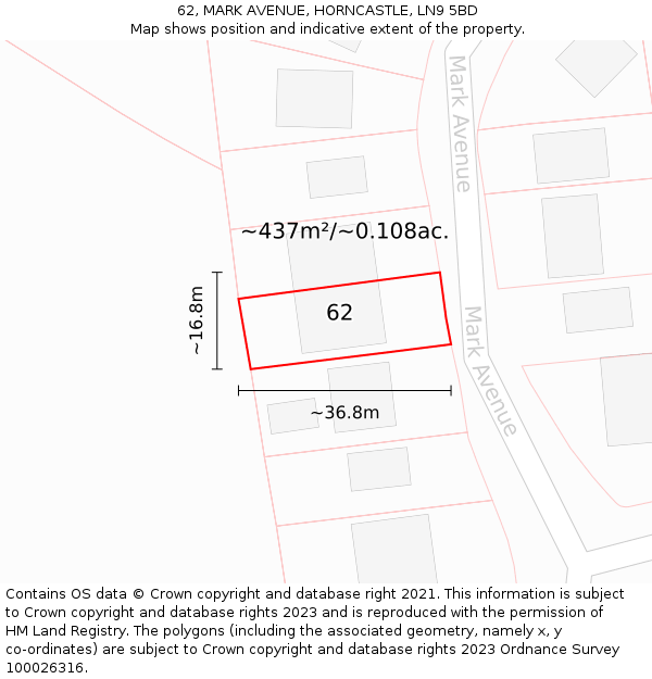 62, MARK AVENUE, HORNCASTLE, LN9 5BD: Plot and title map