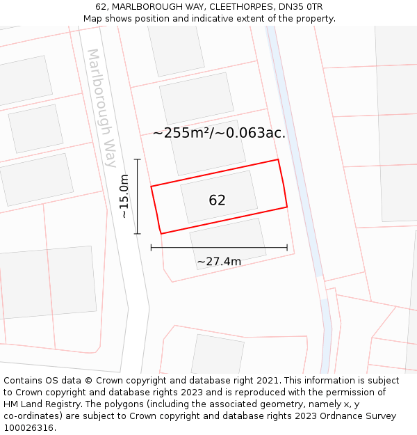62, MARLBOROUGH WAY, CLEETHORPES, DN35 0TR: Plot and title map