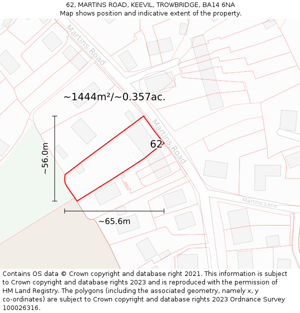 62, MARTINS ROAD, KEEVIL, TROWBRIDGE, BA14 6NA: Plot and title map