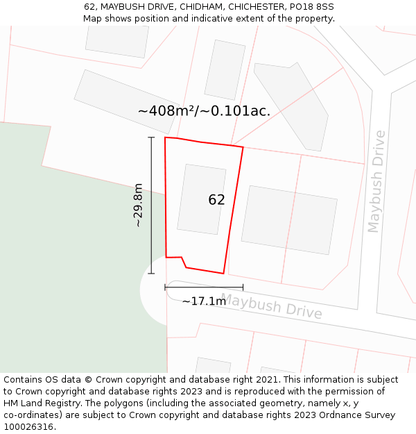 62, MAYBUSH DRIVE, CHIDHAM, CHICHESTER, PO18 8SS: Plot and title map