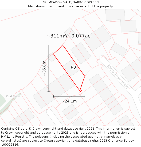 62, MEADOW VALE, BARRY, CF63 1ES: Plot and title map