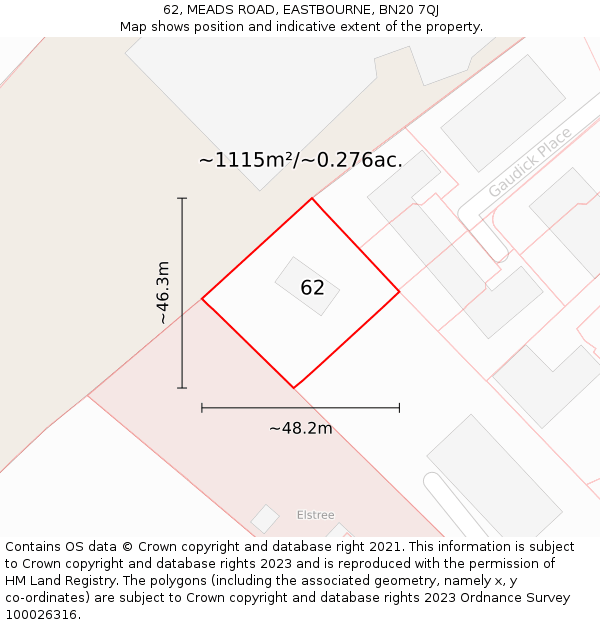 62, MEADS ROAD, EASTBOURNE, BN20 7QJ: Plot and title map