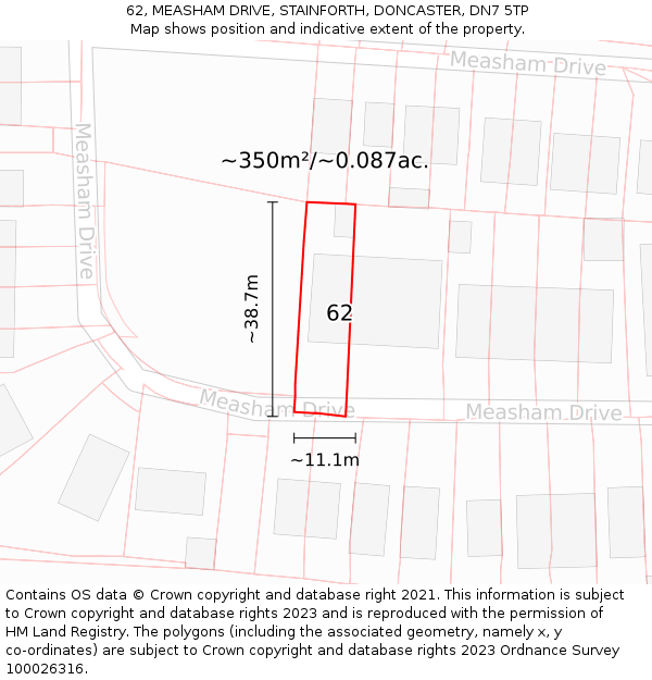 62, MEASHAM DRIVE, STAINFORTH, DONCASTER, DN7 5TP: Plot and title map