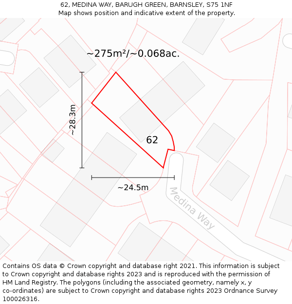 62, MEDINA WAY, BARUGH GREEN, BARNSLEY, S75 1NF: Plot and title map