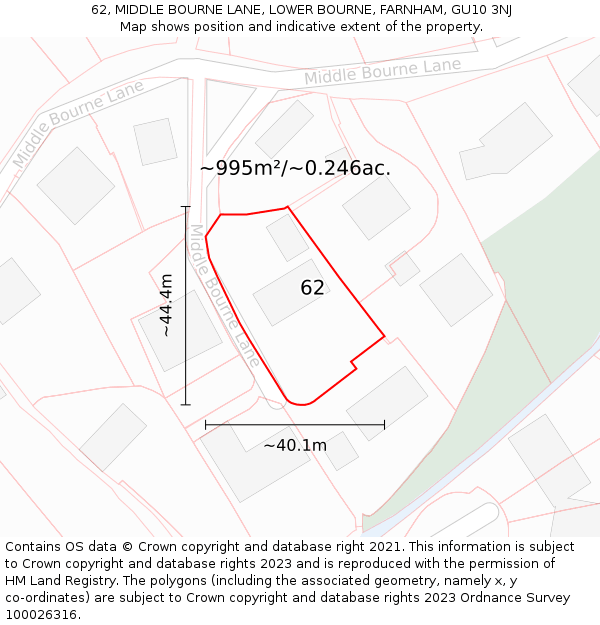 62, MIDDLE BOURNE LANE, LOWER BOURNE, FARNHAM, GU10 3NJ: Plot and title map