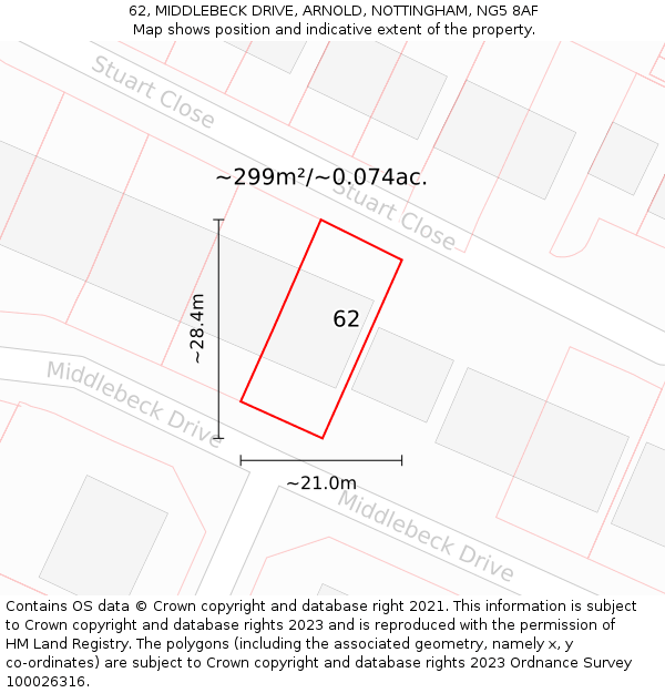 62, MIDDLEBECK DRIVE, ARNOLD, NOTTINGHAM, NG5 8AF: Plot and title map