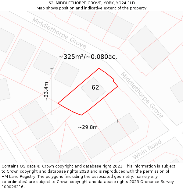 62, MIDDLETHORPE GROVE, YORK, YO24 1LD: Plot and title map