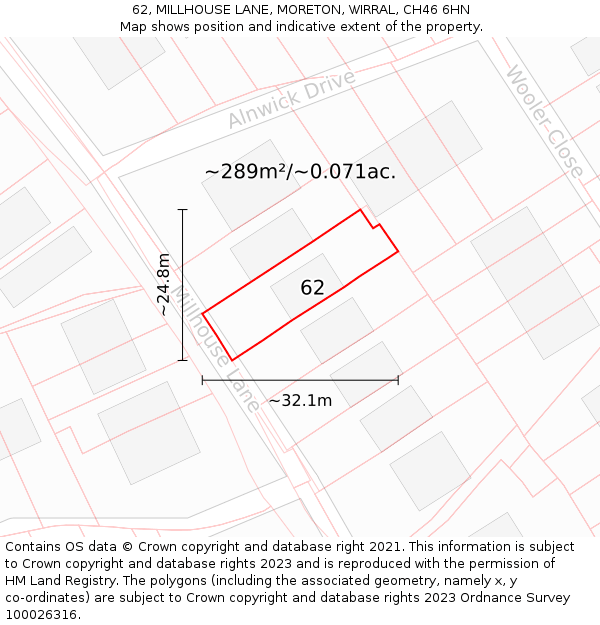 62, MILLHOUSE LANE, MORETON, WIRRAL, CH46 6HN: Plot and title map