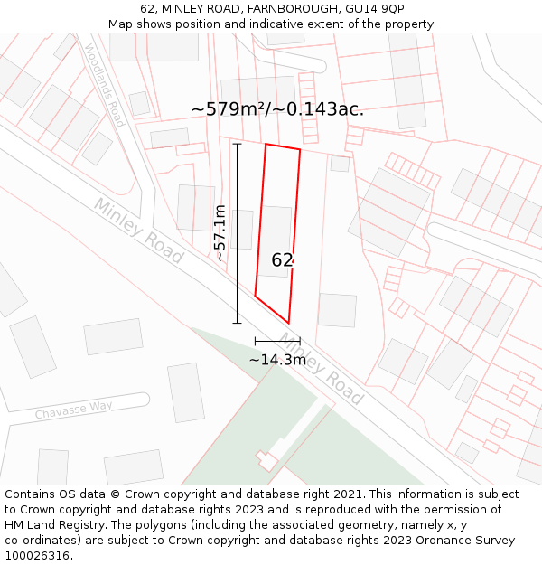 62, MINLEY ROAD, FARNBOROUGH, GU14 9QP: Plot and title map