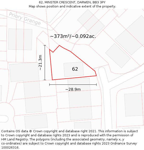 62, MINSTER CRESCENT, DARWEN, BB3 3PY: Plot and title map