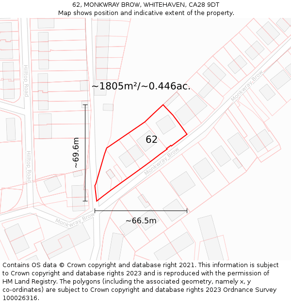 62, MONKWRAY BROW, WHITEHAVEN, CA28 9DT: Plot and title map