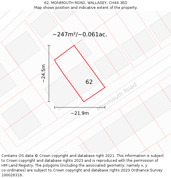 62, MONMOUTH ROAD, WALLASEY, CH44 3ED: Plot and title map