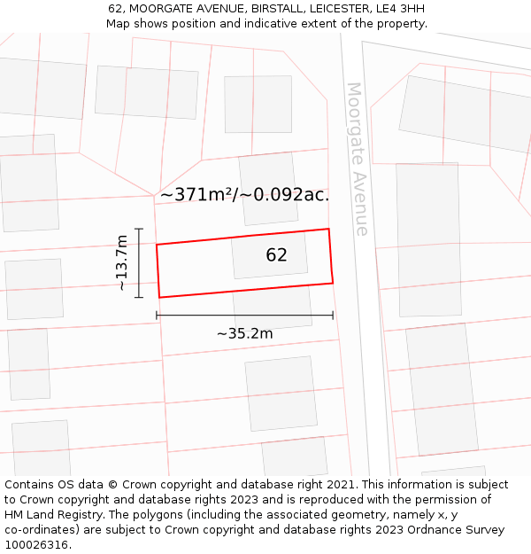 62, MOORGATE AVENUE, BIRSTALL, LEICESTER, LE4 3HH: Plot and title map