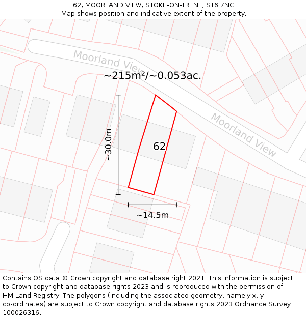 62, MOORLAND VIEW, STOKE-ON-TRENT, ST6 7NG: Plot and title map