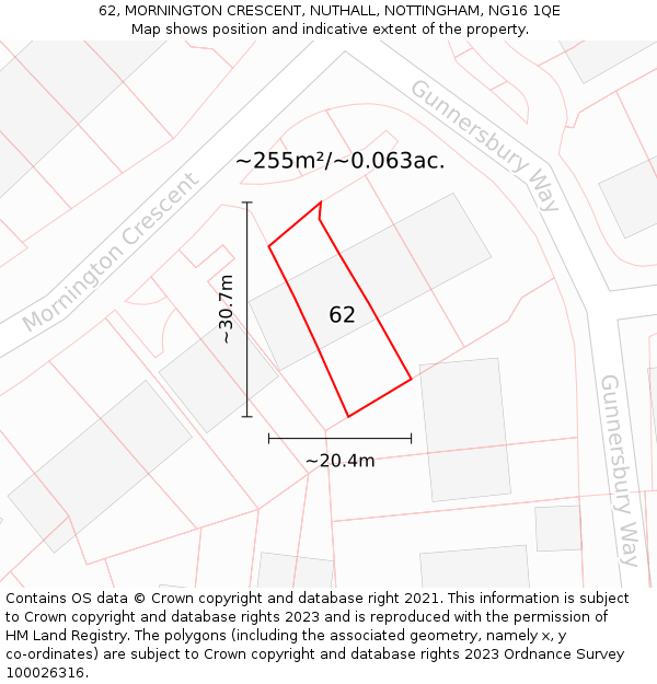 62, MORNINGTON CRESCENT, NUTHALL, NOTTINGHAM, NG16 1QE: Plot and title map