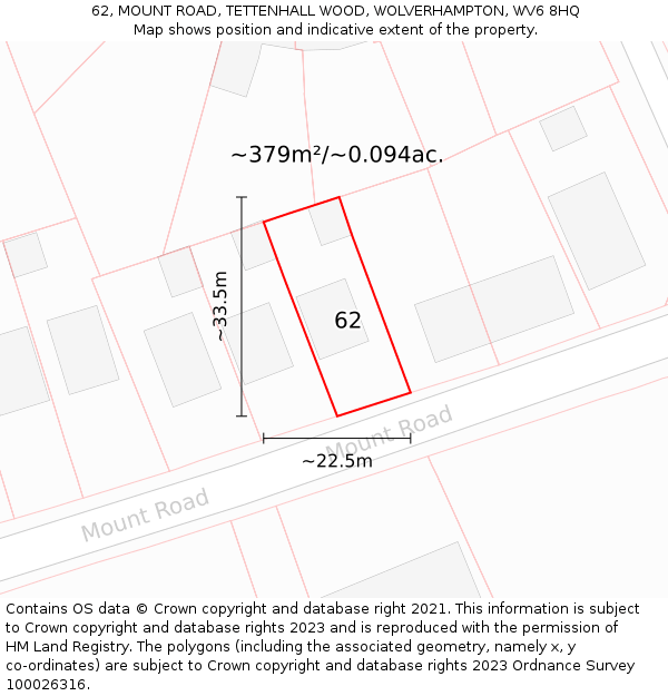 62, MOUNT ROAD, TETTENHALL WOOD, WOLVERHAMPTON, WV6 8HQ: Plot and title map