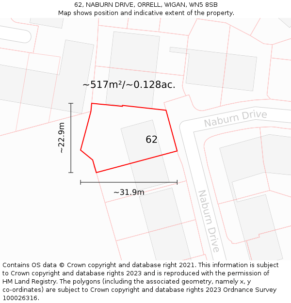 62, NABURN DRIVE, ORRELL, WIGAN, WN5 8SB: Plot and title map