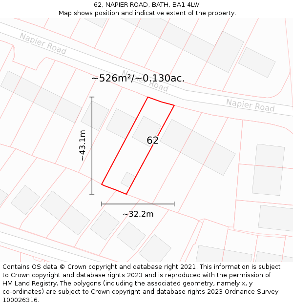 62, NAPIER ROAD, BATH, BA1 4LW: Plot and title map