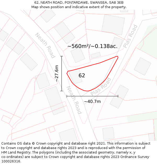 62, NEATH ROAD, PONTARDAWE, SWANSEA, SA8 3EB: Plot and title map